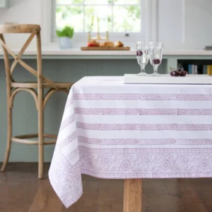 Raspberry hand-blocked print cotton tablecloth