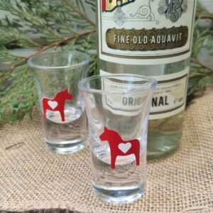 Scandinavian Christmas Dala horse shot/snaps/schnapps - gift set of 2 glasses