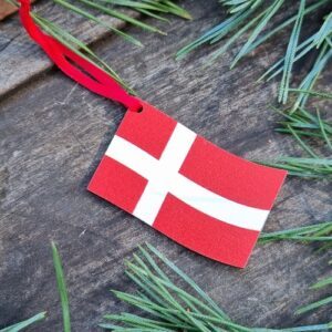 Danish Dannebrog flag wooden hanging Christmas ornament