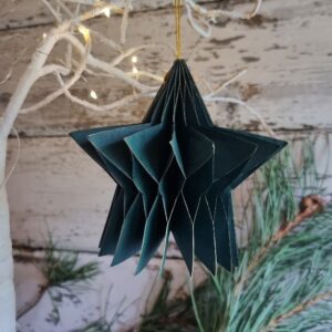 Star magnetic green and gold paper honeycomb hanging Christmas ornament