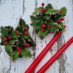 Set of 2 velvet holly berry small candle rings by Gisela Graham