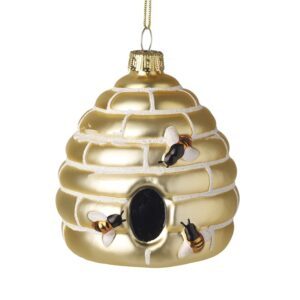 Glass beehive hanging Christmas ornament