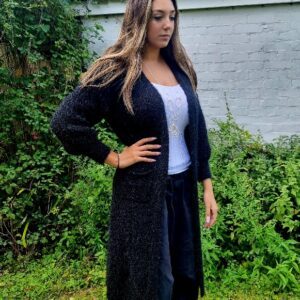Soft touch luxury long sleeve cardigan in ivory midnight black