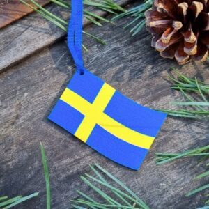 Swedish flag wooden hanging Christmas ornament