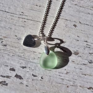 Handmade "Sea breeze" recycled sterling silver and glass charm pendant - pale green
