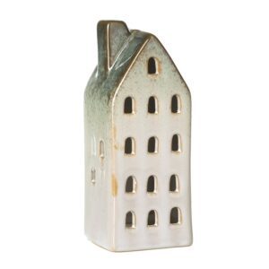 Tall glazed light up Nordic house LED tealight holder, 13cm