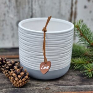 Rustic Scandi "Love" grey and white pot, 12.5cms