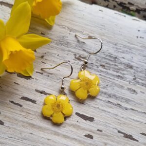 Sterling silver pressed flower "Buttercup" drop earrings by Nordic Flowers