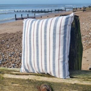 "Shoreline" navy and red striped ticking nautical cushion by Gisela Graham