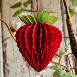 Red paper honeycomb strawberry hanging Easter tree ornament by Gisela Graham