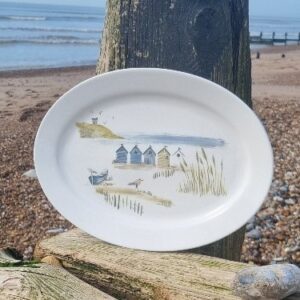 "Beach huts" oval bone china serving platter by Gisela Graham