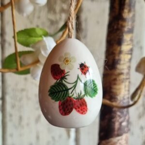 Strawberry and ladybird ceramic Easter egg decoration by Gisela Graham