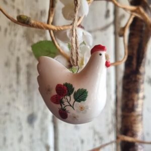 Strawberry ceramic Easter hen decoration by Gisela Graham