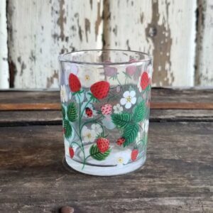 Strawberry and ladybird glass candle holder by Gisela Graham