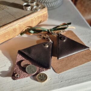 Hyggestyle upcycled chocolate leather pocket purse keyring