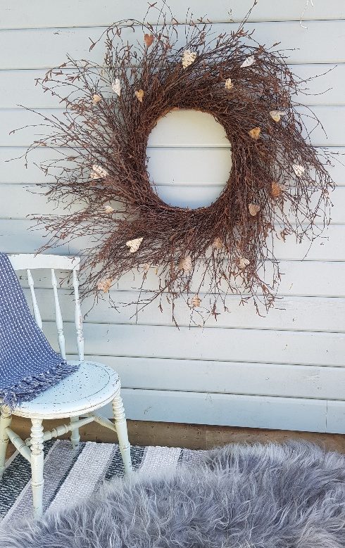 DIY large foraged rustic silver birch hearts wreath