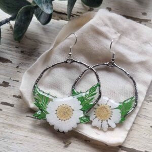 Sterling silver pressed flower "Daisy and Fern" drop earrings by Nordic Flowers