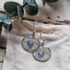 Sterling silver pressed flower "Forget-me-knot and Queen Anne's Lace" drop earrings by Nordic Flowers