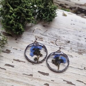 Sterling silver pressed flower "Tate" forget-me-not drop earrings by Nordic Flowers