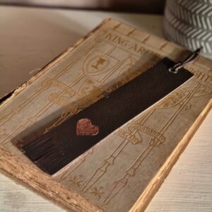 Hyggestyle upcycled chocolate leather heart bookmark