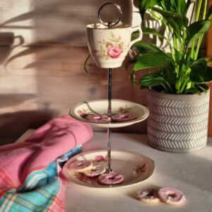 Handmade vintage 3 tier "Summer Rose" ceramic cake stand