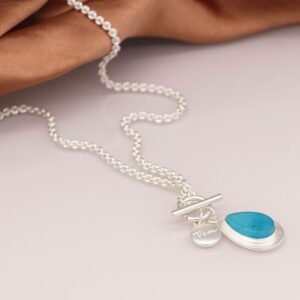 "Karise" silver plated aqua stone teardrop t-bar necklace