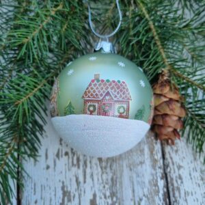 Pale sage green Gingerbread House Christmas bauble by Gisela Graham
