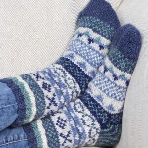 Fairisle denim knitted hygge bed/sofa socks