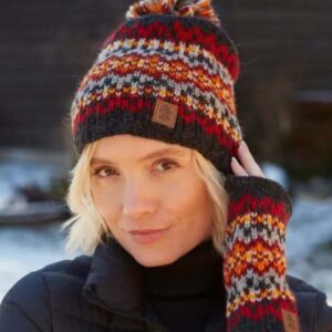 Charcoal Shetland fairisle knitted hygge lined winter bobble hat/beanie