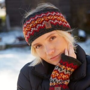 Charcoal Shetland fairisle knitted hygge lined winter headband