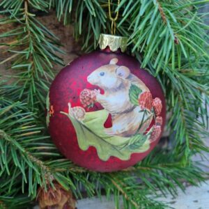 Antique red wildlife mouse and blackberry Christmas bauble by Gisela Graham
