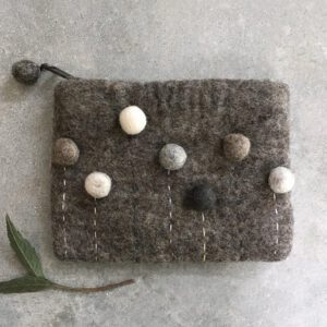 Charcoal felt coin purse with pom pom detail
