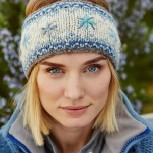 Arctic Star cool blue and oatmeal fairisle knitted hygge lined winter headband/earwarmer