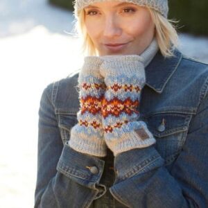 Oatmeal Shetland fairisle knitted hygge lined winter wristwarmers