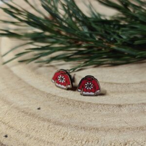 Handmade Hyggestyle red and white fairisle Nordic Christmas jumper earrings/ear studs with gift tin
