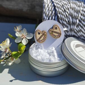 Handmade Hyggestyle little wooden Scandi earrings with gift tin - artist's palette studs