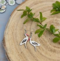 Handmade Hyggestyle wooden hygge folk art Scandi brooch pin with gift tin - dangly wild Sussex Knepp storks