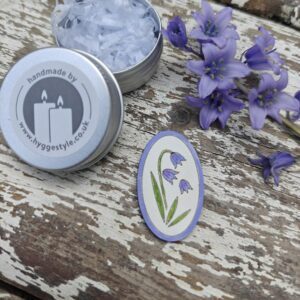 Handmade Hyggestyle wooden hygge folk art Scandi ear studs with gift tin - bluebell brooch pin