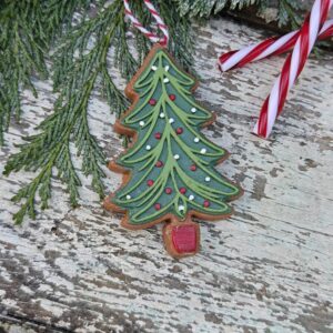 Green iced gingerbread Scandi Christmas tree by Gisela Graham