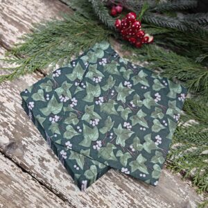 Forest green ivy and white berries Christmas napkins