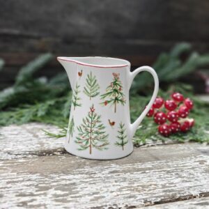 Scandi trees bone china Christmas cream jug by Gisela Graham