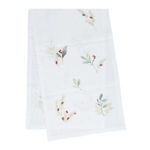 Embroidered holly, berry and pine cone sprig table runner by Gisela Graham