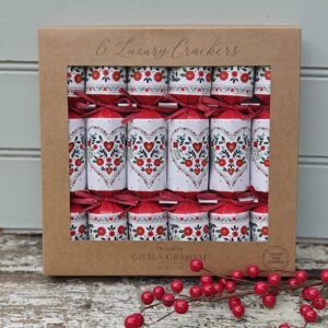 Set of 6 luxury red, white and pale blue Alpine Christmas baking-themed crackers by Gisela Graham, plastic-free