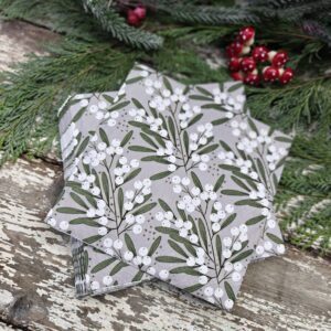 Grey mistletoe Christmas paper napkins; for dining, crafts and decoupage