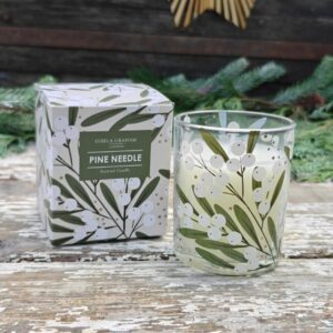 Boxed mistletoe Pine Needle Christmas gift candle by Gisela Graham 9cl