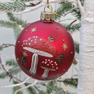 Antique matt red Christmas glass bauble with toadstools by Gisela Graham