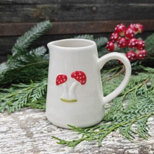 Toadstools Christmas rustic ceramic mini jug by Gisela Graham