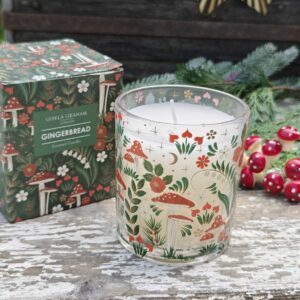 Large forest Toadstool Gingerbread Christmas candle by Gisela Graham 20cl