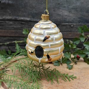 Glass beehive hanging Christmas ornament