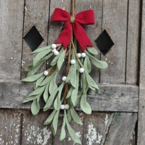 Large green felt bunch of mistletoe and berries with red bow